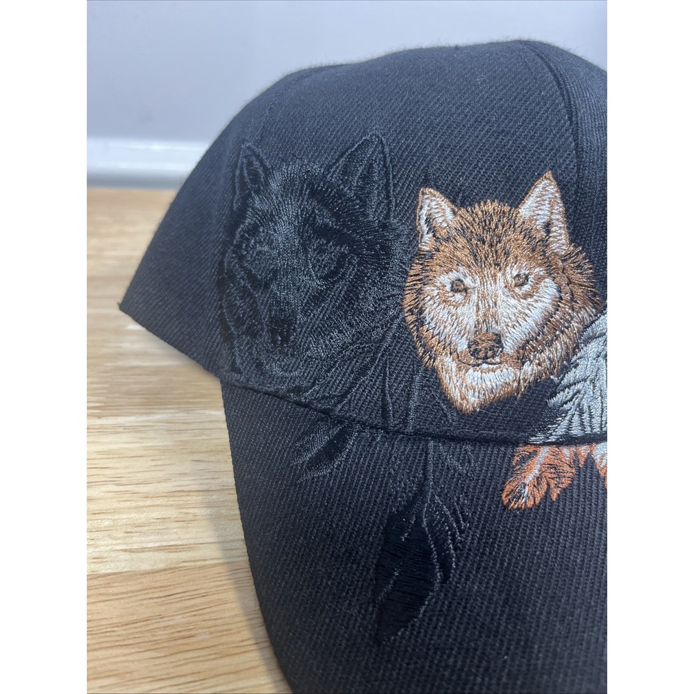 Wolf Trucker Hat Black Adjustable Strap Back Wildlife Nature Outdoor Cap OSFA - Picture 3 of 5